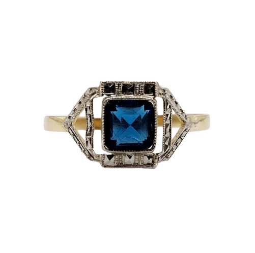 Bague 52 Bague Art déco en or jaune 18k avec pierre bleue (circa 1920) 58 Facettes A07153