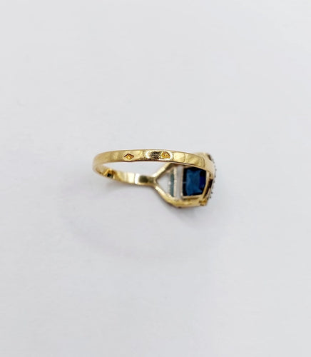 Bague 52 Bague Art déco en or jaune 18k avec pierre bleue (circa 1920) 58 Facettes A07153