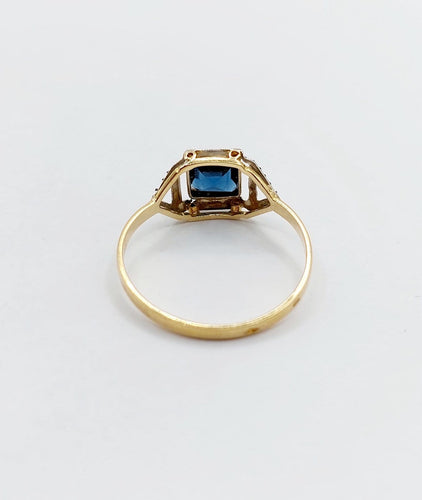 Bague 52 Bague Art déco en or jaune 18k avec pierre bleue (circa 1920) 58 Facettes A07153