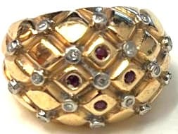 Bague 55 Bague boule en or jaune avec rubis et diamants 58 Facettes 269328
