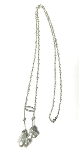Collier Sautoir en négligé - Collier en platine, perles fines et diamants 58 Facettes 154574