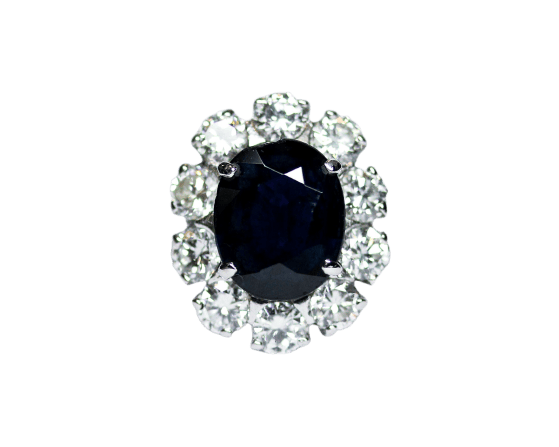 Bague 53 Bague Pompadour 1950 en or blanc, saphir et diamants 58 Facettes A12060