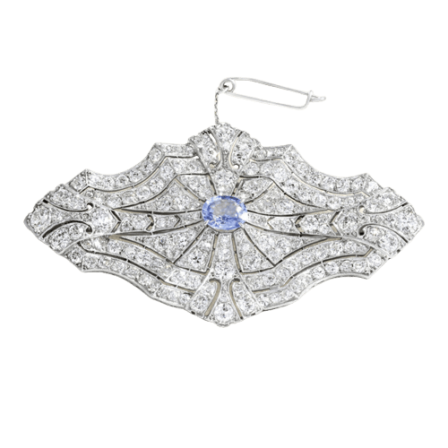 Broche Broche plaque Art déco en or gris, saphir et diamants 58 Facettes 65000030