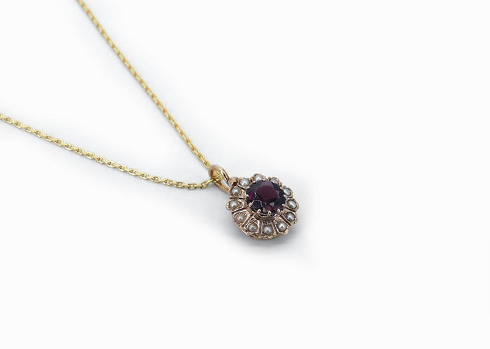 Pendentif Pendentif ancien rosace en or rose 18 carats, grenat et perles 58 Facettes Pendentif 149 11