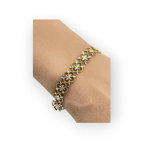 Bracelet Bracelet floral en or jaune et or blanc 750 58 Facettes 149067991