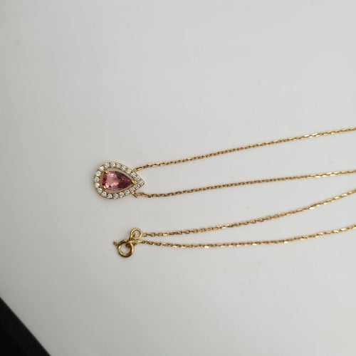 Collier Collier en or jaune 18k serti d’une tourmaline poire et diamants 58 Facettes #BT