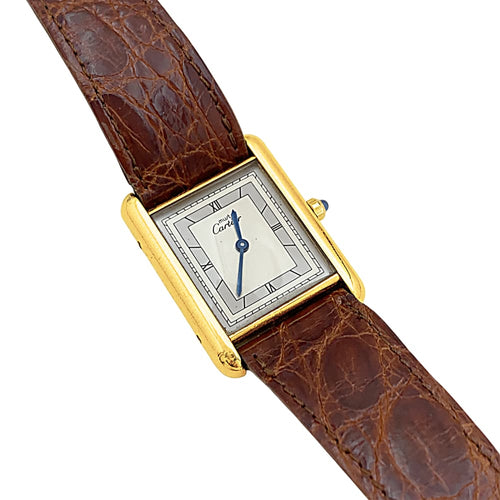 Montre Montre Cartier, "Tank Must", argent plaqué or, cuir. 58 Facettes 35603