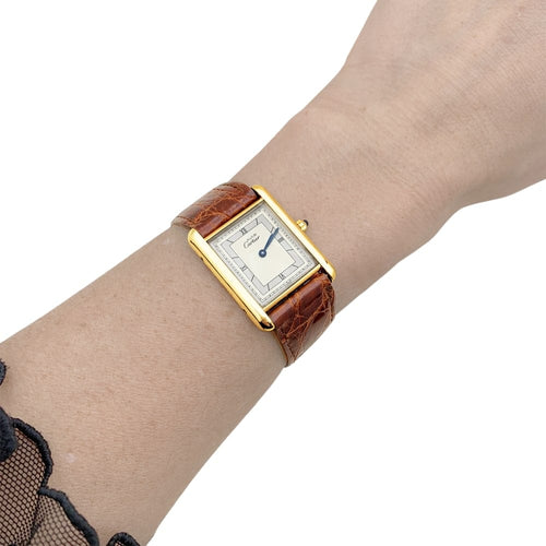 Montre Montre Cartier, "Tank Must", argent plaqué or, cuir. 58 Facettes 35603
