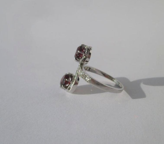 Bague 50 Bague Toi et Moi tourbillons XIXe en platine, grenats et diamants 58 Facettes Bague