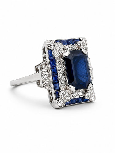 Bague 51 Bague Art déco en platine, diamants et saphirs 58 Facettes Cs