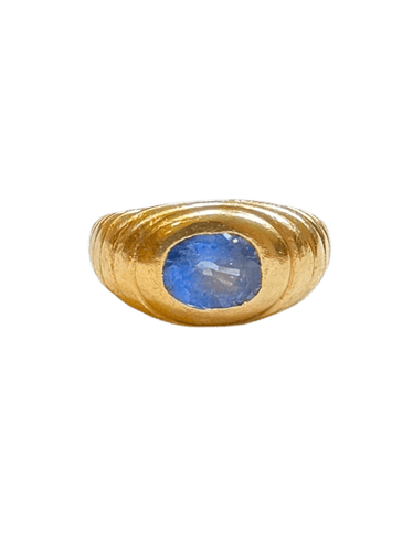 Chevalière - Bague jonc en or jaune et saphir de Ceylan