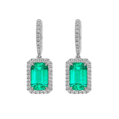AITCHES - Boucles d'oreilles pendantes en or blanc 18K, émeraudes et diamants