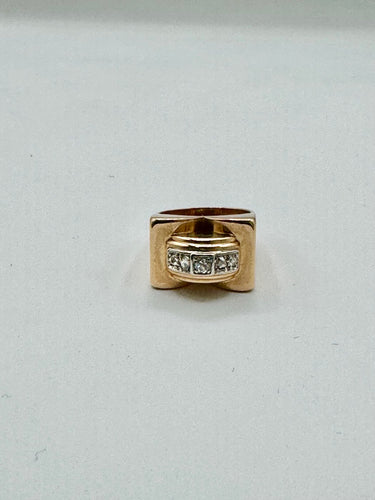 Bague tank en or jaune et diamants