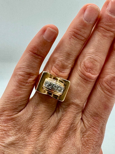Bague tank en or jaune et diamants