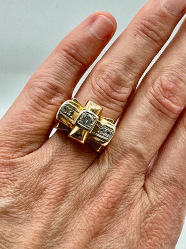 Bague tank - Diamants en or jaune