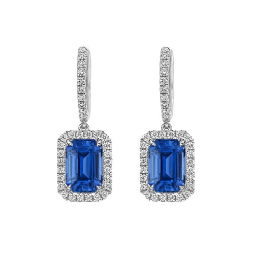 AITCHES - Boucles d'oreilles pendantes saphirs et diamants en or blanc 18K