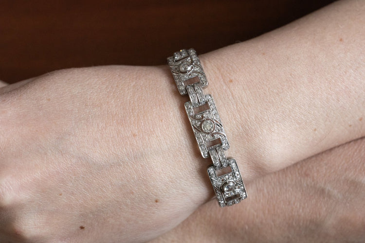 Art Déco - Bracelet en platine et diamants taille ancienne