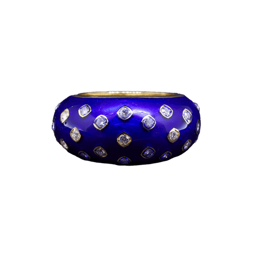 Bubble Ring - Bague en or jaune 18K, émail bleu et diamants