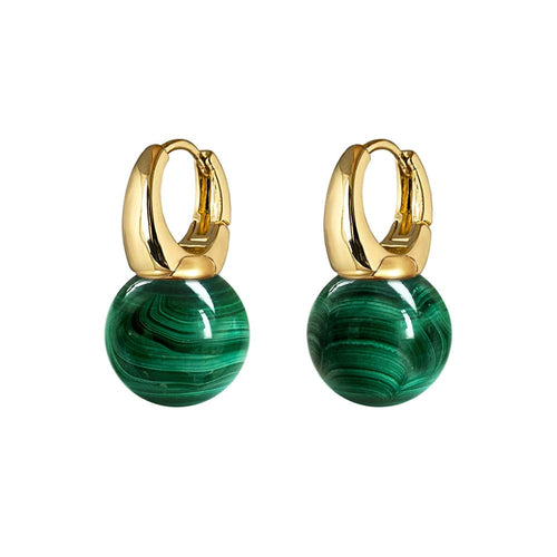 Aitches - Boucles d'oreilles Jullie en argent sterling plaqué or 18K et malachite verte