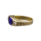 Chevalière - Bague en or jaune 18K avec diamants et verre cobalt