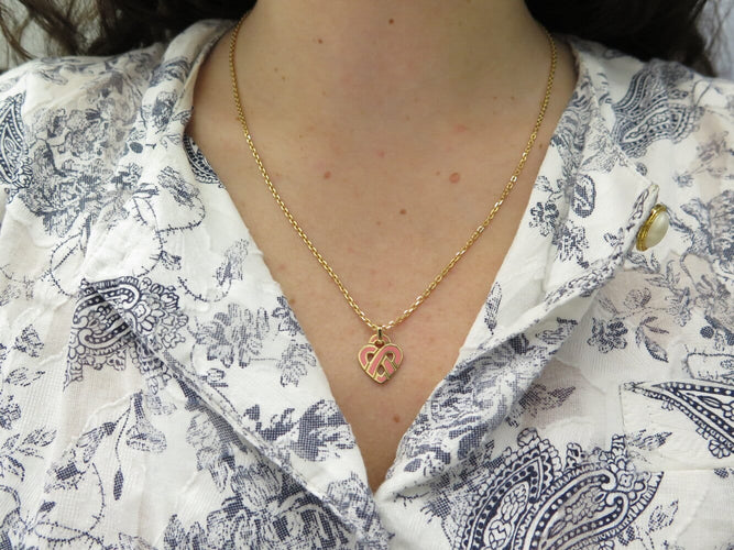 Collier pendentif POIRAY coeur entrelace pm en or rose 18k +chaine 9k boite 58 Facettes 274664