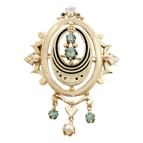 Broche Broche ancienne XIXe siècle en or rose, émeraudes, perle et diamant 58 Facettes OC-65000094