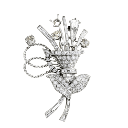 Broche Broche gerbe en or blanc et diamants 58 Facettes 65000017