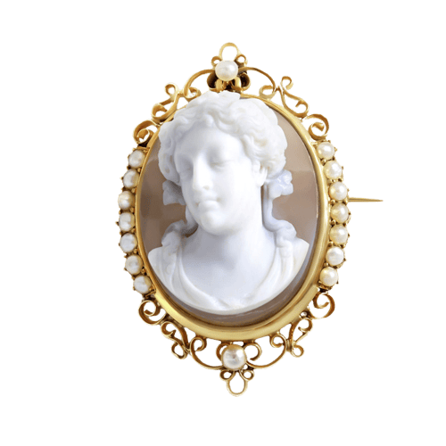Broche Broche camée sur agate en or jaune et perles fines 58 Facettes 65000054