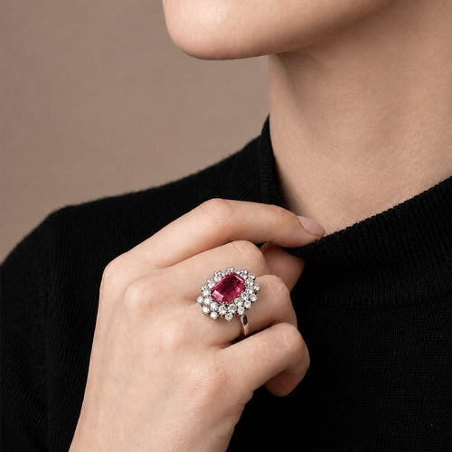 Bague 53 Bague Or blanc, Rubis de Birmanie et Diamants 58 Facettes 61100139