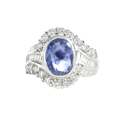 Bague 56 Bague en or blanc avec saphir de Ceylan et diamants 58 Facettes 61A00017
