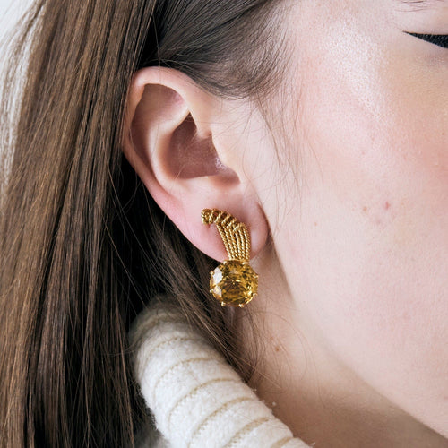 Boucles d'oreilles Boucles d’oreilles vintage en or jaune 18 carats avec citrine 58 Facettes BO/240018/