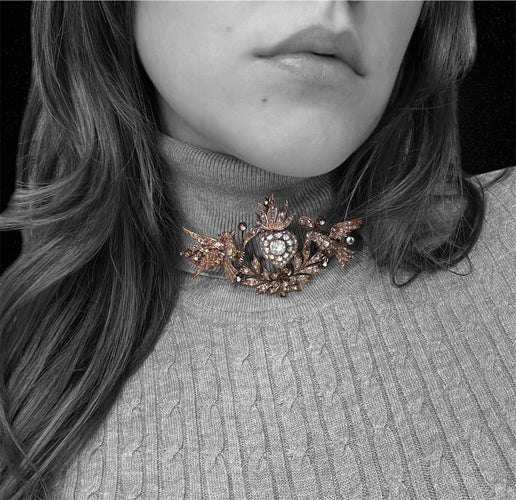 Pendentif Broche-pendentif austro-hongroise en or rose et diamants 58 Facettes
