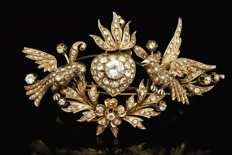 Pendentif Broche-pendentif austro-hongroise en or rose et diamants 58 Facettes
