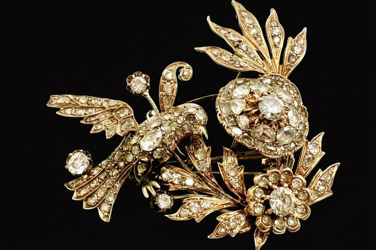 Pendentif Broche-pendentif austro-hongroise en or rose et diamants 58 Facettes