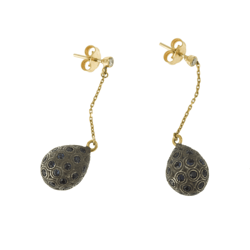 Boucles d'oreilles Boucles d’oreilles gouttes en or jaune 18 carats, saphirs et diamants 58 Facettes BO161