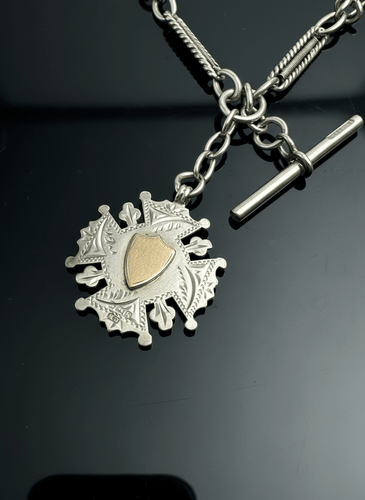 Montre Chaîne de montre en argent sterling et or, Birmingham 1893 58 Facettes