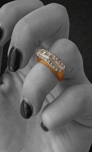 Bague Bague à pont italienne en or jaune et blanc 18 carats et diamants 58 Facettes