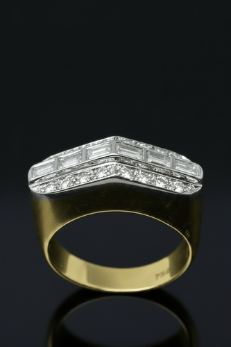 Bague Bague à pont italienne en or jaune et blanc 18 carats et diamants 58 Facettes