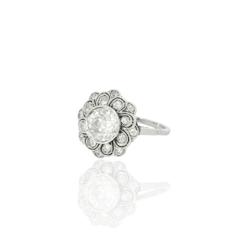 Bague 51.5 Art déco - Bague en or blanc 18K sertie de diamants 58 Facettes