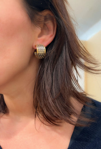 Boucles d'oreilles Cartier - Créoles en or et acier, modèle Vision 58 Facettes 1