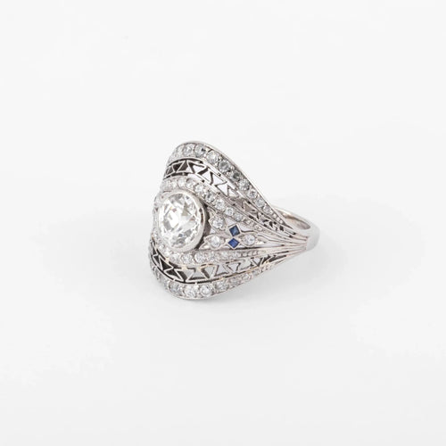 Bague Bague dôme en platine, diamant et saphirs 58 Facettes 1