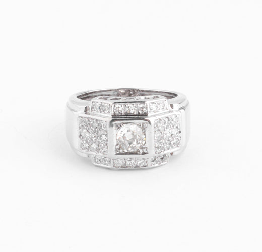 Bague Bague Art déco à gradins en platine et diamants 58 Facettes 1