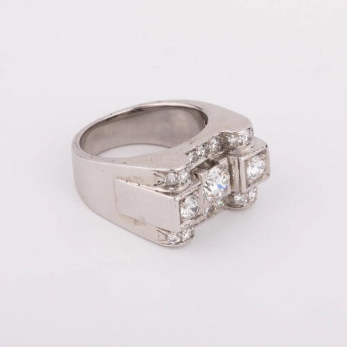 Bague Tank - Bague en or gris, platine et diamants 58 Facettes