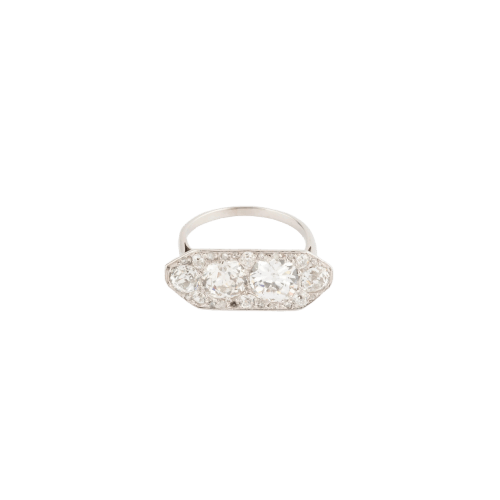 Bague 55 Art déco - Bague rectangulaire en platine et diamants 58 Facettes 1