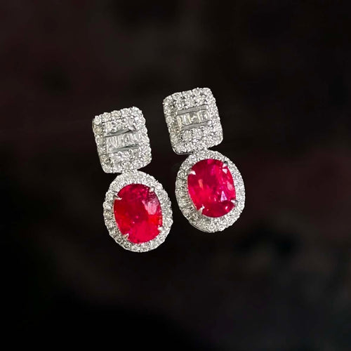 Boucles d'oreilles OOAK - Boucles d'oreilles en or blanc 18K, rubis et diamants 58 Facettes GER1014RD