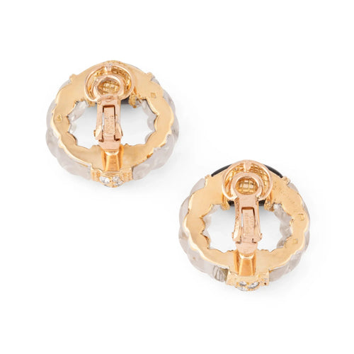 Boucles d'oreilles Boucheron - Boucles d'oreilles en or jaune, onyx, cristal et diamants 58 Facettes 1