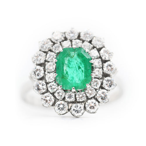 Bague Anello en or blanc émeraude de Colombie et diamants 58 Facettes 22986
