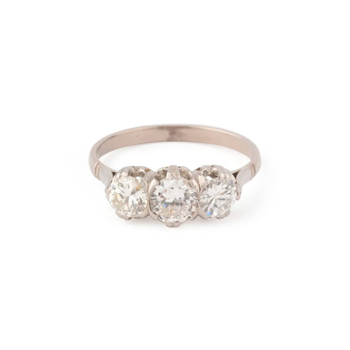 Bague 52 Bague trilogie en platine et 3 diamants taille ancienne 58 Facettes 1