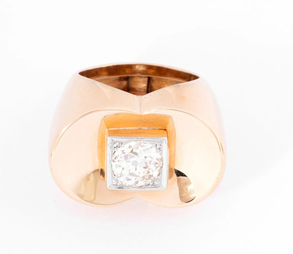 Bague 52 Bague Tank - Bague en or jaune 18k et platine et diamant 58 Facettes