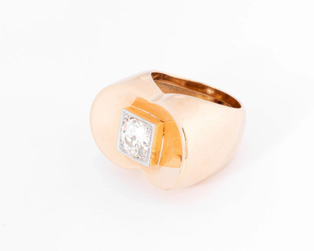 Bague 52 Bague Tank - Bague en or jaune 18k et platine et diamant 58 Facettes